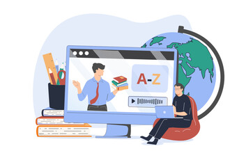 Fototapeta premium Educational and Self-Development Concept Illustrations. Different people inolved in education process. Trainings