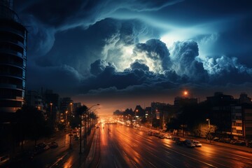 landscape of a big summer storm with lightning strikes - obrazy, fototapety, plakaty