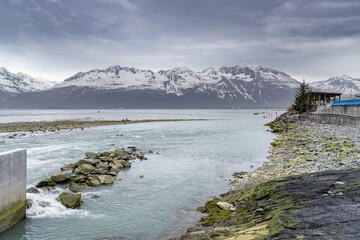 Fototapeta na wymiar The Solomon Gulch River estuary, Valdez, Alaska, USA