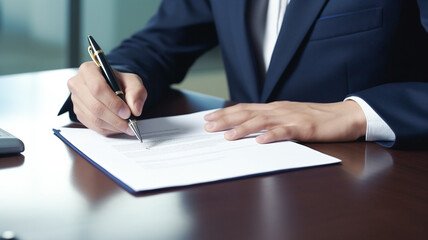 Close up business man signing contract. Signing legal document. Business people negotiating a contract.