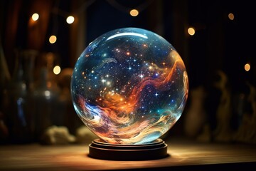 Space, the universe inside a glass luminous ball