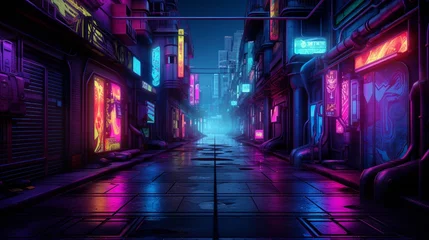 Fotobehang night city street scene with lights © rai stone