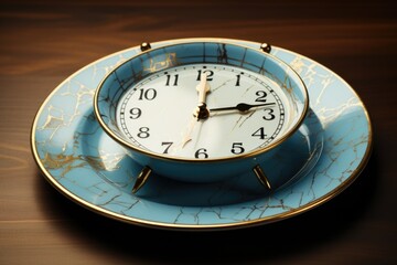 Symbolic image of intermittent fasting: alarm clock on a plate