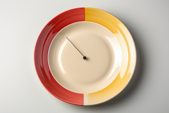 Intermittent fasting concept: plate with a clock hand indicating intervals