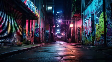 night city street scene with lights - obrazy, fototapety, plakaty