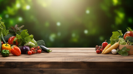 Fresh Organic Vegetables on Wooden Table in Natural Light - obrazy, fototapety, plakaty