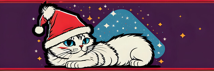 santa claus cat with christmas decorations, merry christmas, merry, merry christmas pattern 2024, merry christmas 2024, merry christmas wallpaper, Cute cat wearing a christmas hat