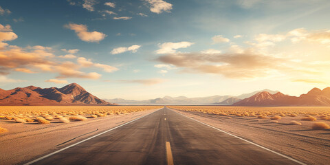 Empty asphalt road, Adventure road in desert . ai generative - obrazy, fototapety, plakaty