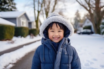 Portrait of a happy young girl outside during winter