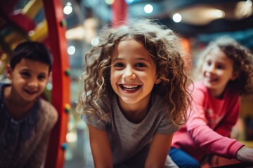 Fototapeta premium Portrait of little children having fun at indoor playground