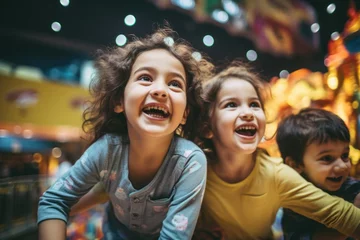 Fotobehang Portrait of little children having fun at indoor playground © Baba Images