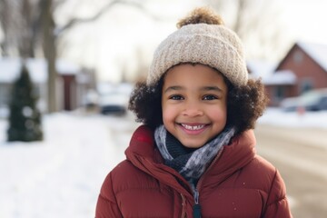 Portrait of a happy young girl outside during winter