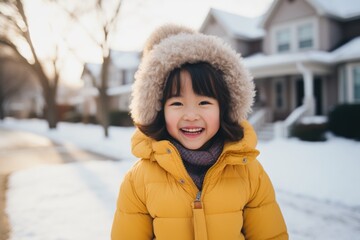 Portrait of a happy young girl outside during winter