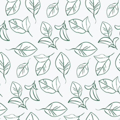 Greenery leaves seamless pattern for surface design, textile, scrapbook, wallpaper. Floral line art foliage vector background