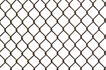 Metal grille. Wire fence isolated on white background. Steel, iron, metal mesh on a white background, a square cell.