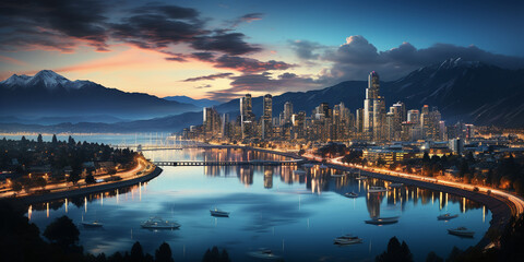 Fototapeta na wymiar panoramic view of a modern bustling cityscape
