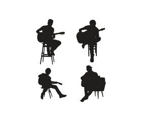 silhouettes of musicians  plays the guitar on a white background