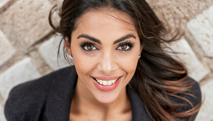 Naklejka premium Attractive smiling woman looking at camera
