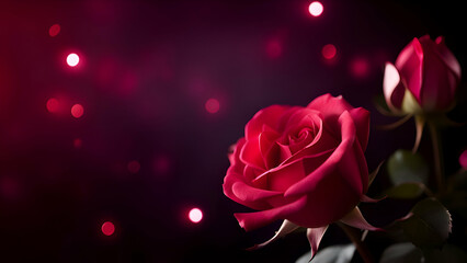 Red roses on a dark background with copy space.