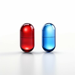 blue pill and red pill supplement on white background, ai art illustrations