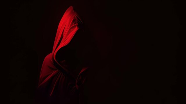 Group of mystery people in a red hooded cloaks. Generative Ai	