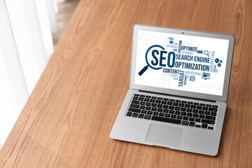 SEO search engine optimization for modish e-commerce and online retail business showing on computer...