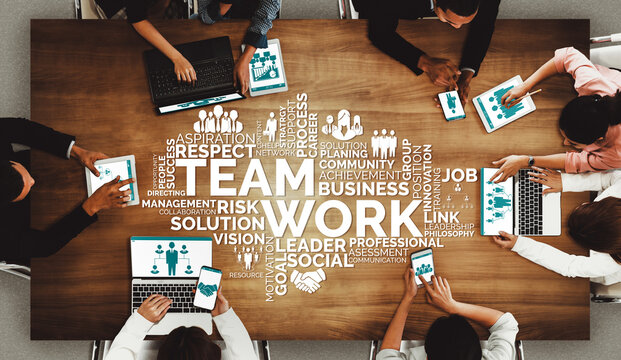 Teamwork and Business Human Resources - Group of business people working together as successful team building strength and unity for organization. Partnership, agreement and teamwork concept. uds