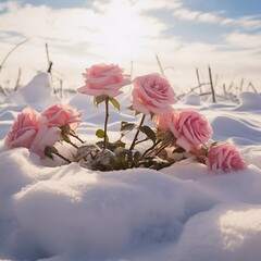 roses on the snow, ai generator