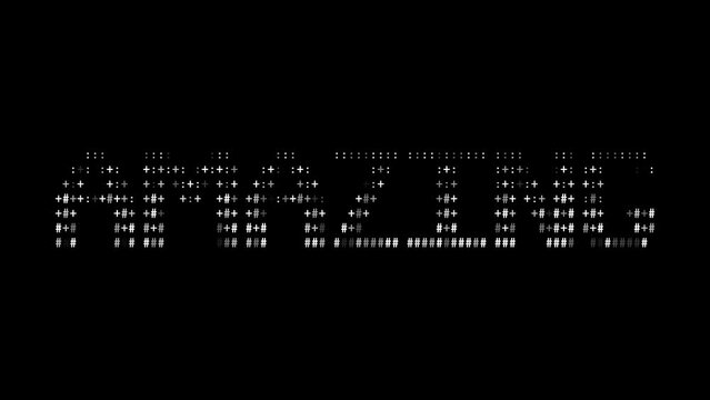Amazing ascii word animation loop on black background. Ascii code art symbols typewriter in and out effect with looped motion.