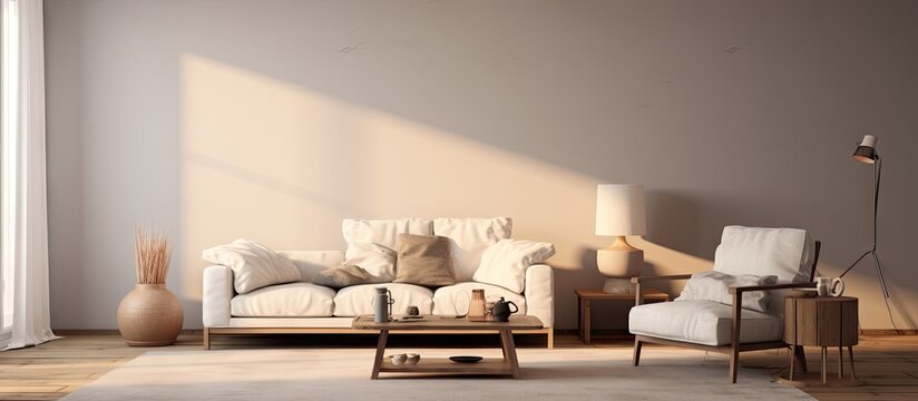 The living room with the combined lighting Scandinavian style. Copyspace image. Header for website template