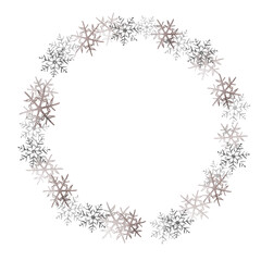 Silver and glitter snowflake circle wreath for card or invite. Vector background for Christmas design