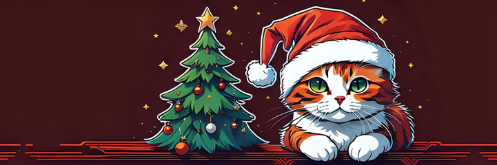 santa claus cat with christmas decorations, merry christmas, merry, merry christmas pattern 2024, merry christmas 2024, merry christmas wallpaper, Cute cat wearing a christmas hat