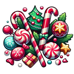 Obraz premium candys lollipop christmas decorations cartoon style vector illustration