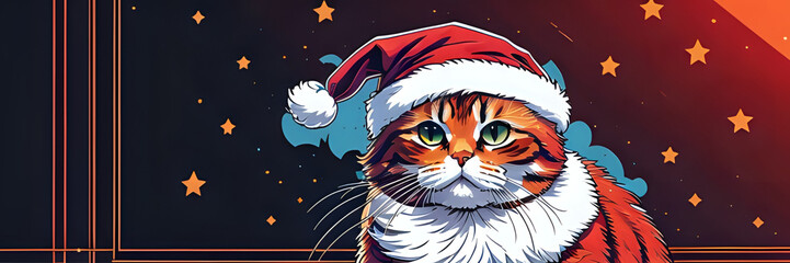 Fototapeta premium santa claus cat with christmas decorations, merry christmas, merry, merry christmas pattern 2024, merry christmas 2024, merry christmas wallpaper, Cute cat wearing a christmas hat