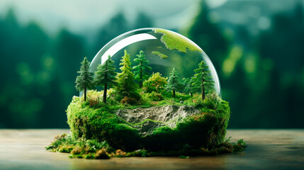 Green Globe On Moss, Environmental Concept, AI generated - 690768859