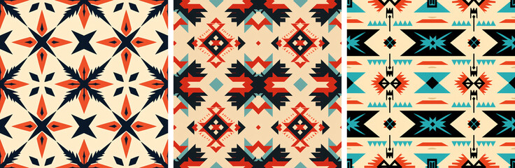 Seamless knitting pattern in Indian style. Set of backgrounds in traditional style Native America