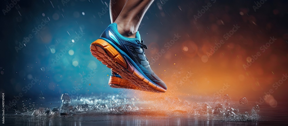 Poster Running and theory How to run Know how about running technique Choice of right shoes. Copyspace image. Square banner. Header for website template