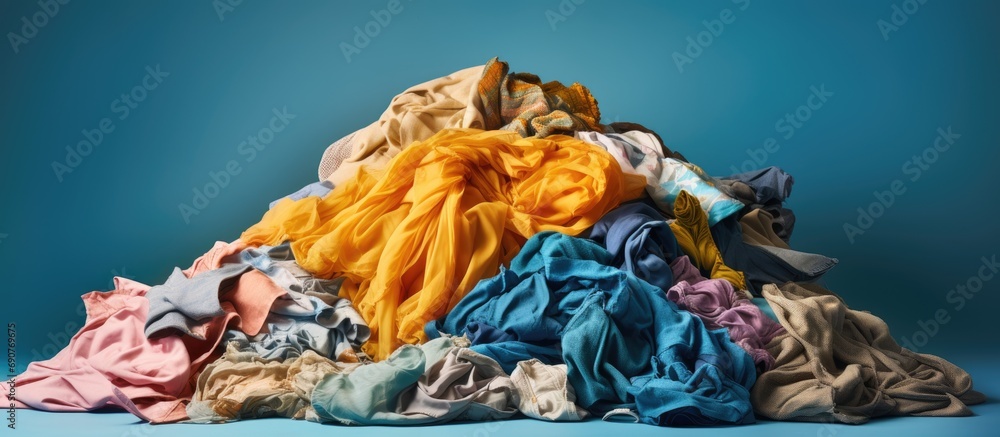 Aufkleber textile waste a pile of old used clothes fast fashion and recycle fabric waste high quality photo. c