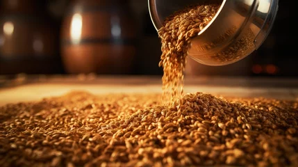 Foto op Plexiglas Malt beer barley seed brewery alcohol production cereal mill wallpaper background © Irina