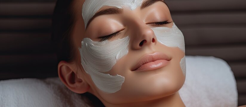 Spa Therapy For Young Woman Having Cosmetic Mask At Beauty Salon. Copyspace Image. Square Banner. Header For Website Template