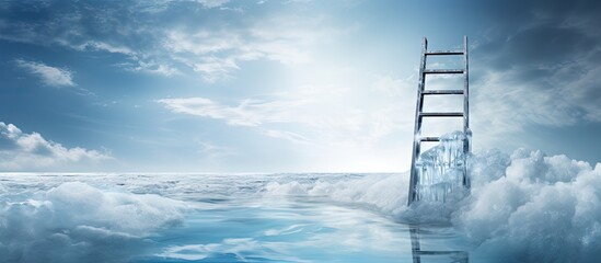 The feast of the baptism of Jesus Ladder and baptismal ice hole. Copyspace image. Square banner....