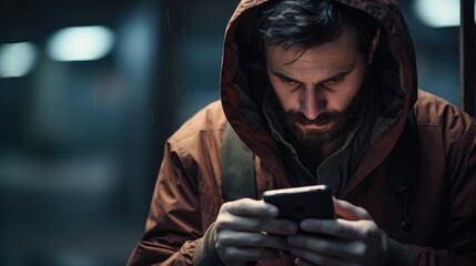 Sad serious man checking his smartphone wallpaper background
