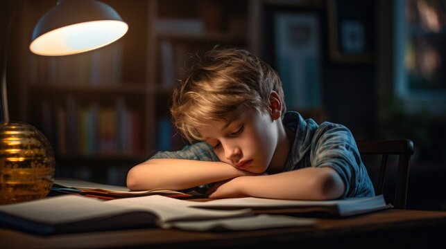 School boy student doung homework and suffer wallpaper background