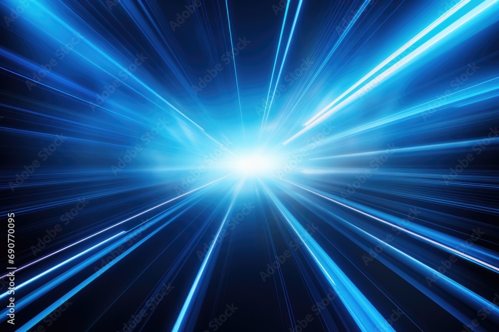 Poster A dynamic image featuring a blue light streaking across a black background. Perfect for adding a futuristic touch to designs or as a background element for technology-related projects