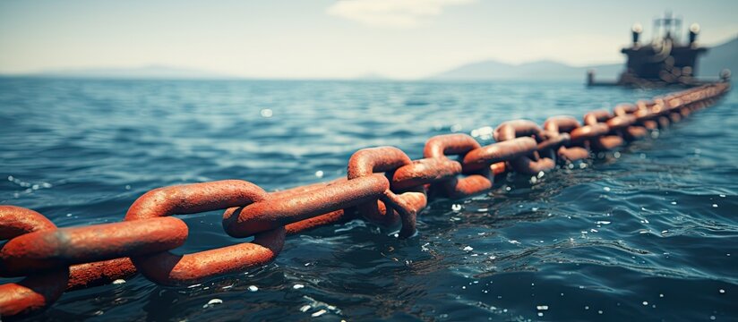 Rusty anchor chain on a ship in an anchor hawsepipe close up. Copyspace image. Square banner. Header for website template