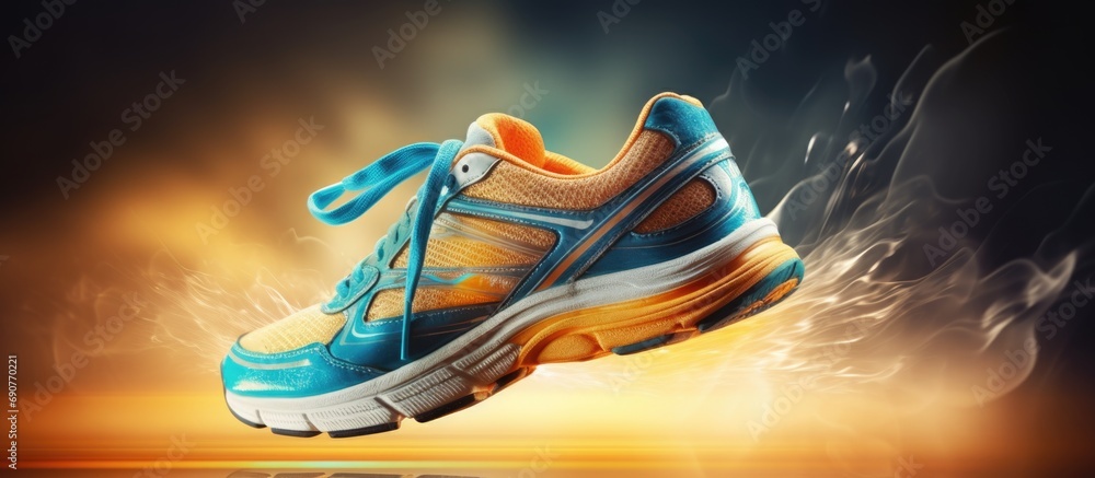 Poster Running and theory How to run Know how about running technique Choice of right shoes. Copyspace image. Square banner. Header for website template