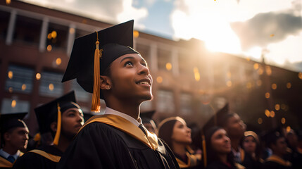 Obraz premium a young African American exhibits pride and happiness on his day of academic achievements