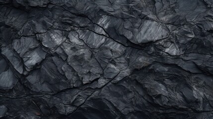 Black rock texture background. Rough mountain surface with cracks. Black stone background with space for design