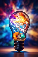 A light bulb with a colorful cloud inside. Perfect for illustrating creativity, innovation, and imagination. Can be used in various design projects and presentations