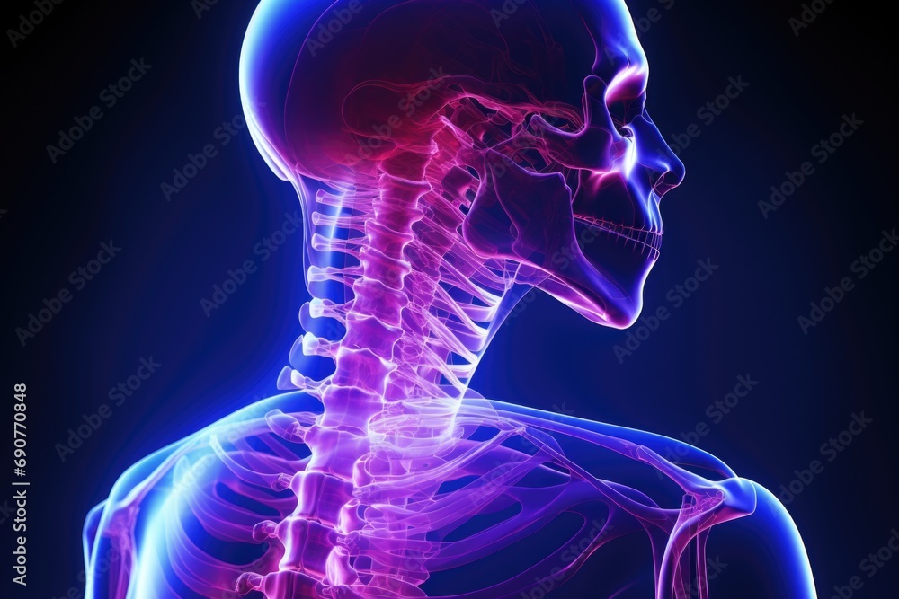 Poster a skeleton is shown with a glowing skeleton in the background. this image can be used to create a sp